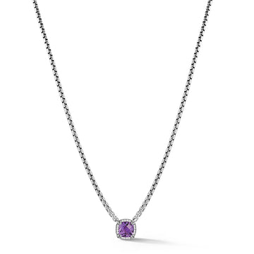 JAI Silver Amethyst & Diamond Halo Necklace